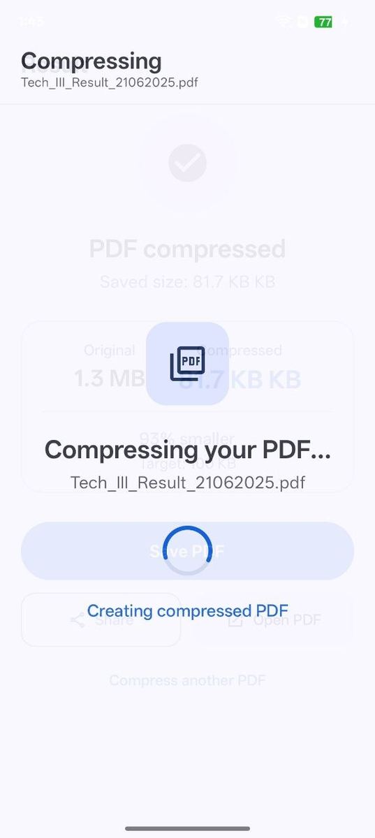Processing screen while compressing PDF